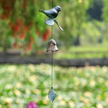 Load image into Gallery viewer, brass bird on leaf garden bell chime