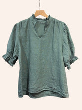 Load image into Gallery viewer, ruffled collar puff sleeve linen blouse (one size)
