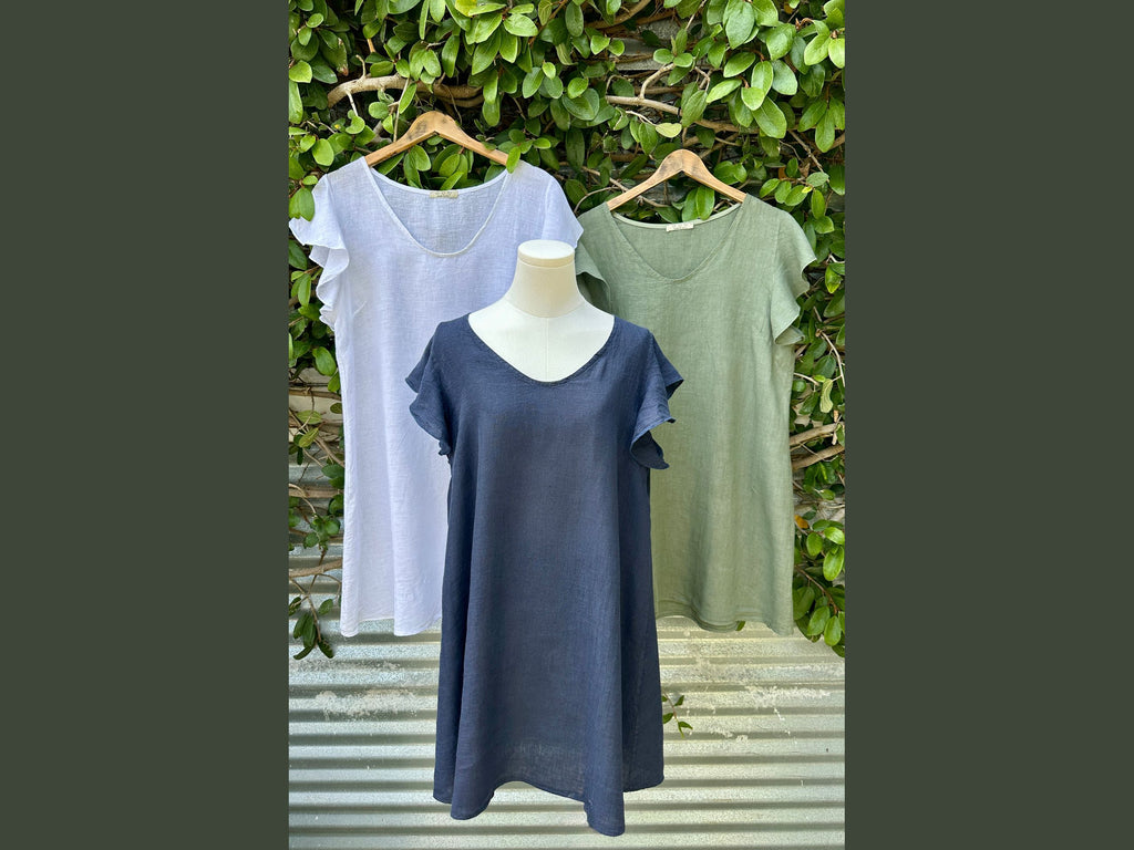 butterfly sleeve short linen dress (one size)
