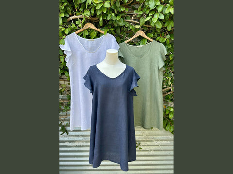 butterfly sleeve short linen dress (one size)