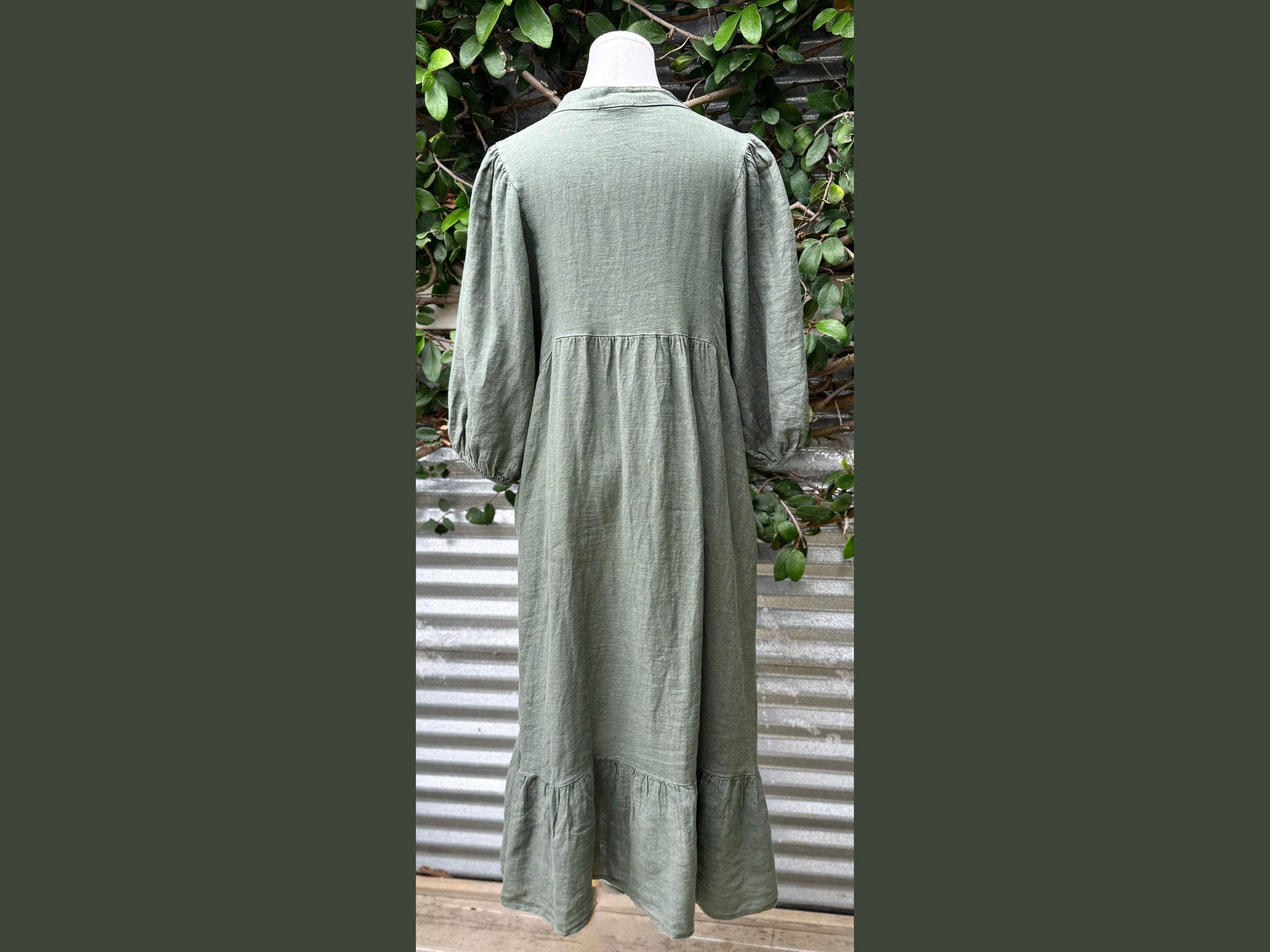 v-neck dolma sleeve long linen dress (one size)
