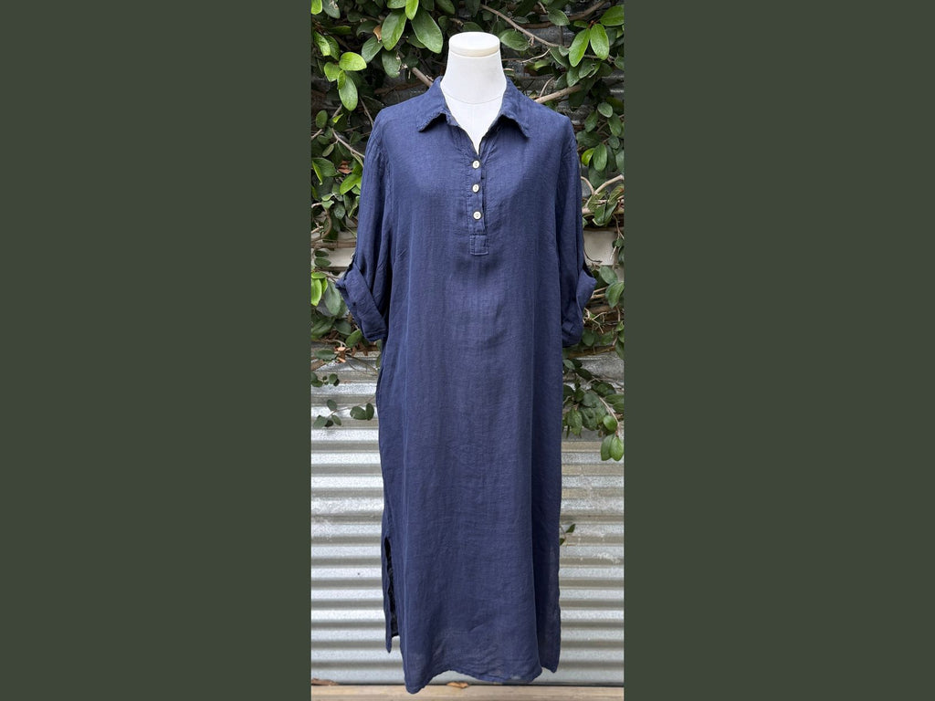long linen collared tunic dress (one size)