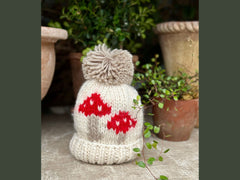 hand knit mushroom beanie ivory