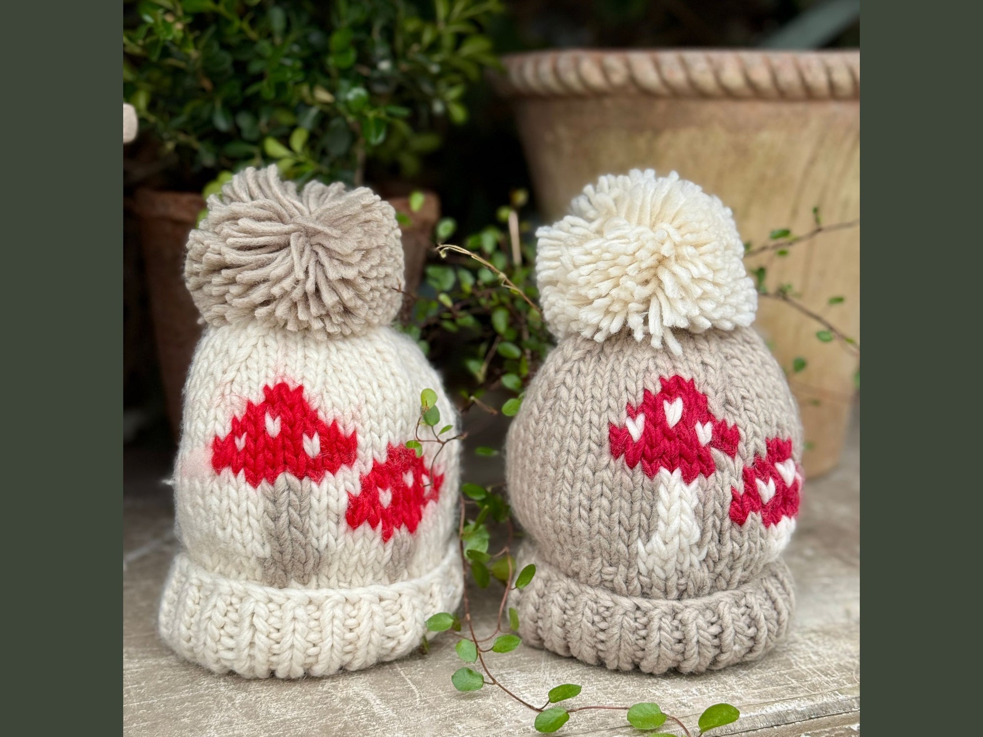 hand knit mushroom beanie pebble