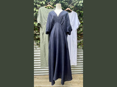 short sleeve v-neck linen long dress (one size)