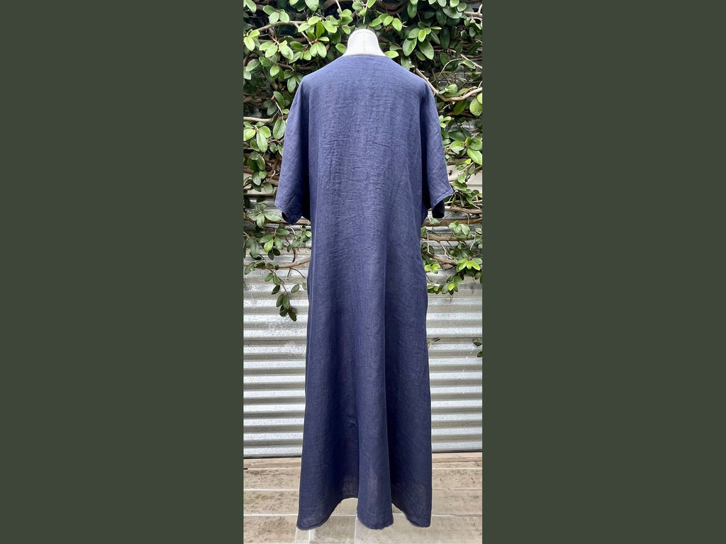 short sleeve v-neck linen long dress (one size)