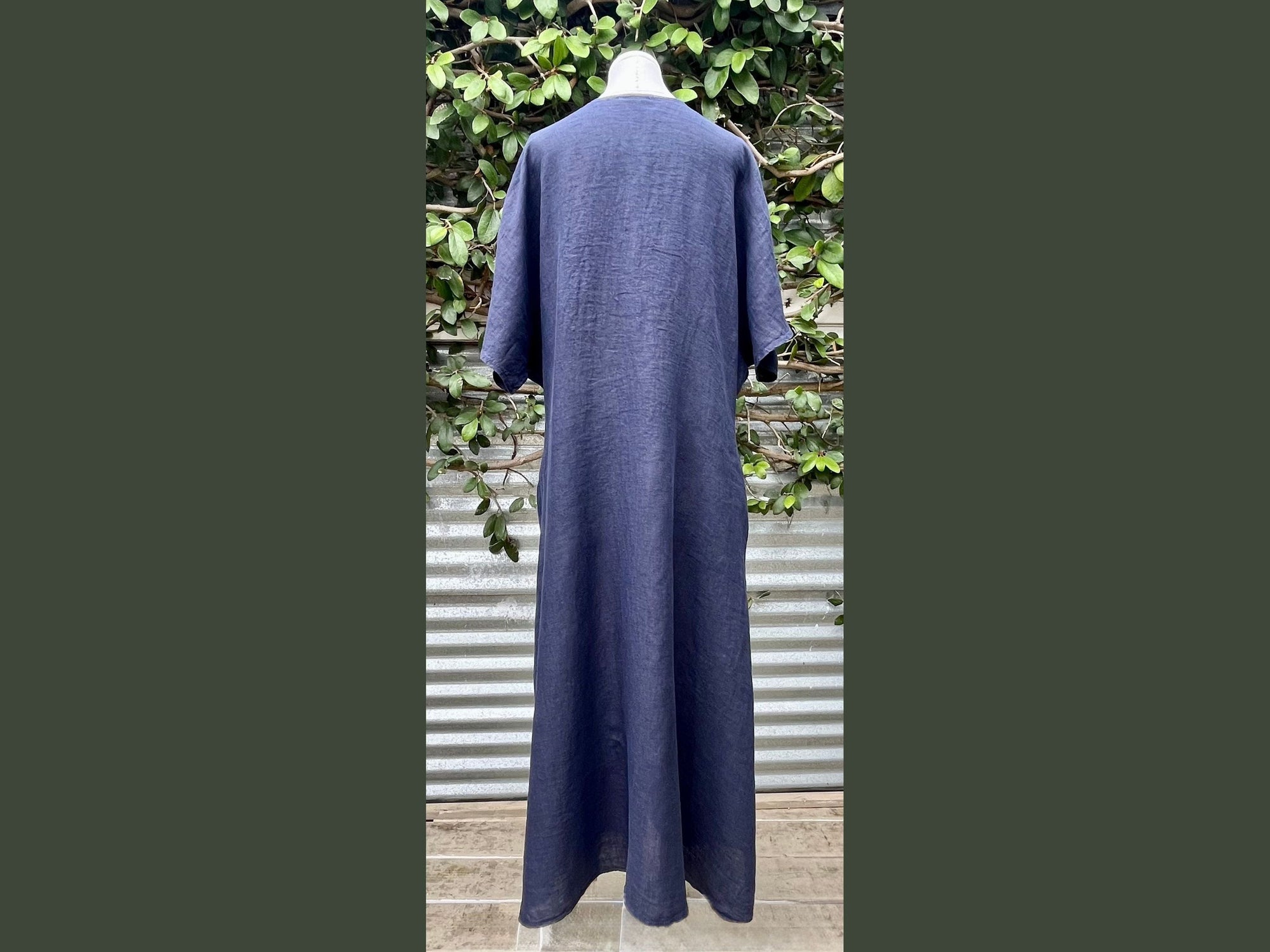 short sleeve v-neck linen long dress (one size)