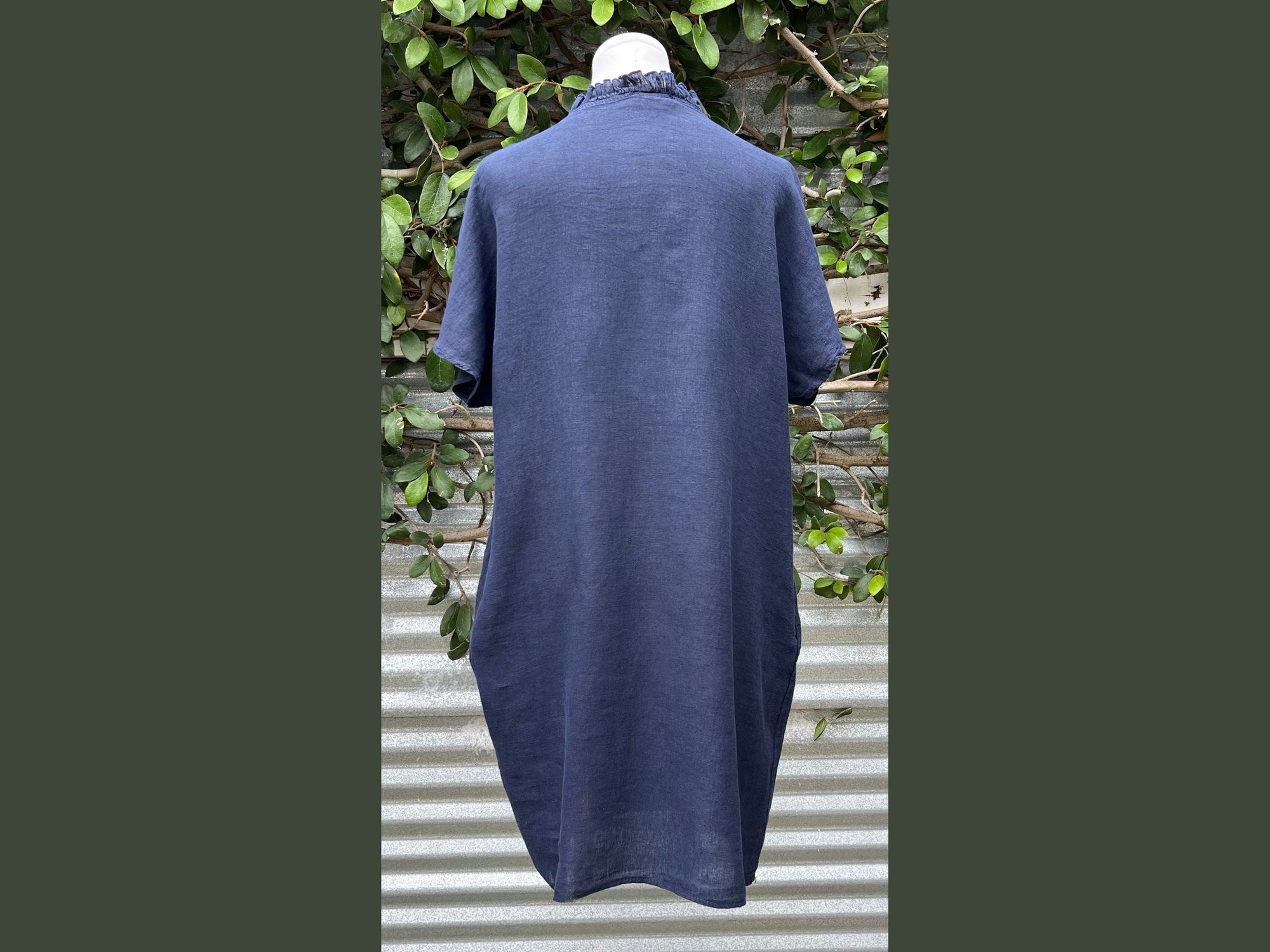 ruffle collar cap sleeve short  linen dress (one size)