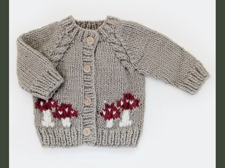 hand knit mushroom cardigan pebble