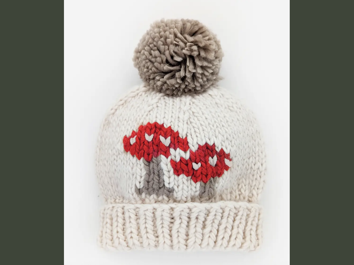 hand knit mushroom beanie ivory
