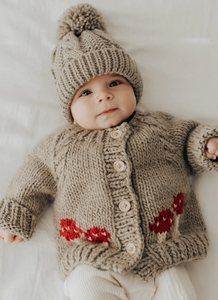 hand knit baby mushroom cardigan