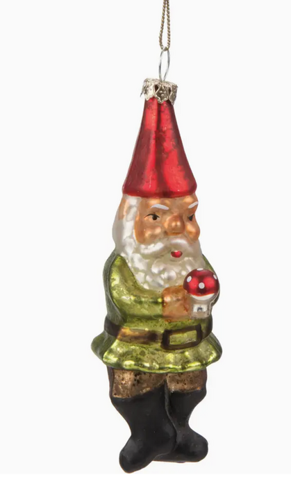 glass santa gnome ornament