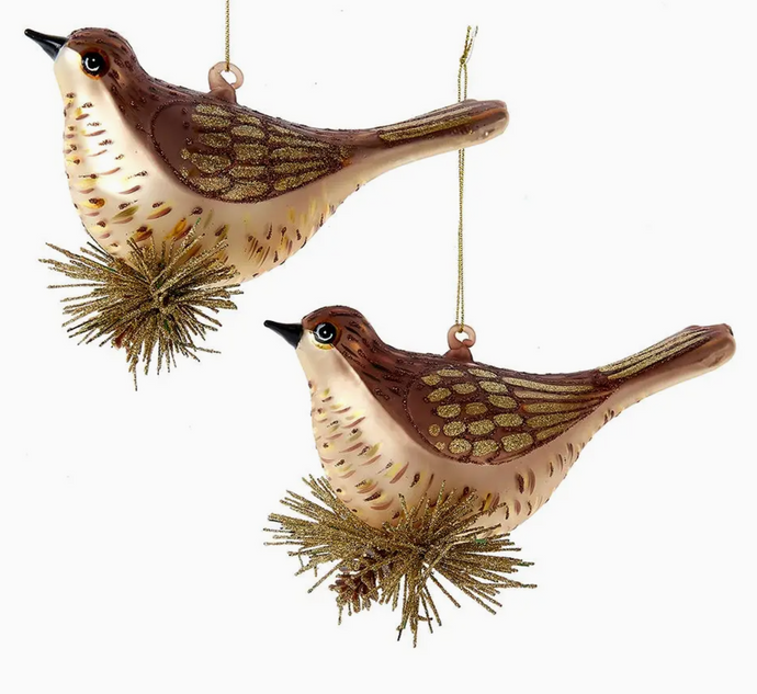 brown bird on twig ornament