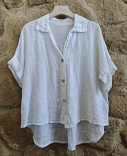 Load image into Gallery viewer, short sleeve high/low linen blouse (one size)
