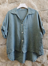 Load image into Gallery viewer, short sleeve high/low linen blouse (one size)