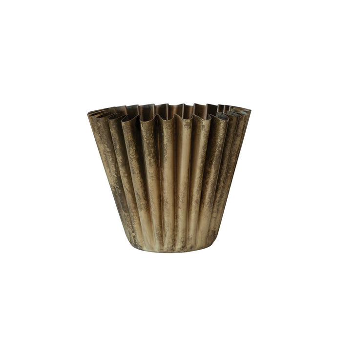 brass finish fluted metal planter