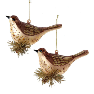 brown bird on twig ornament