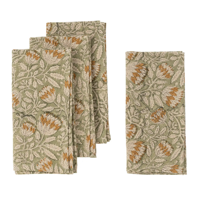 linen/cotton block print napkins s/4